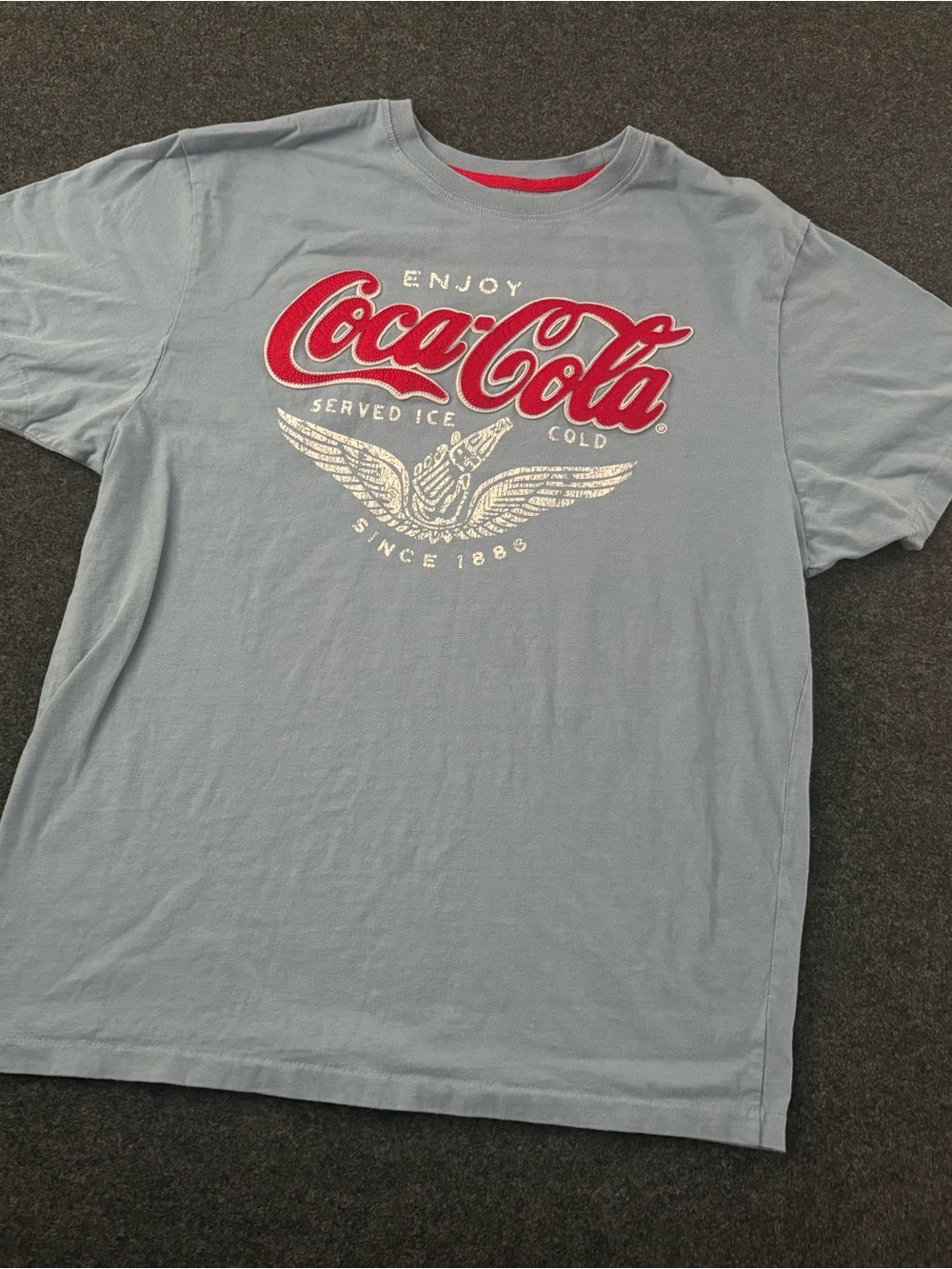 Coca-Cola Mens M Embroidered Logo VTG Style Ringer T-Shirt Cotton Graphic Tee